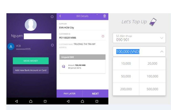 Spend account function by swiping to the left or the right