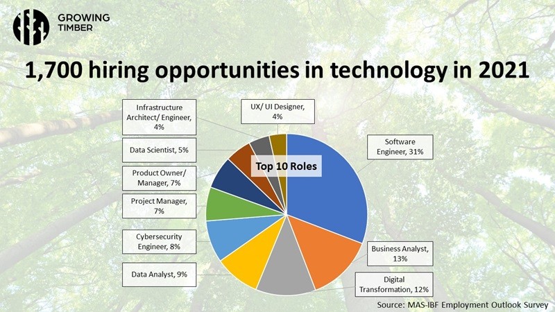 1,700 hiring opportunities in technology in 2021, Presentation slide, Growing Timber webinar series, Credit: Monetary Authority of Singapore (MAS)